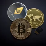 cryptocurrencies coin and a memorycard