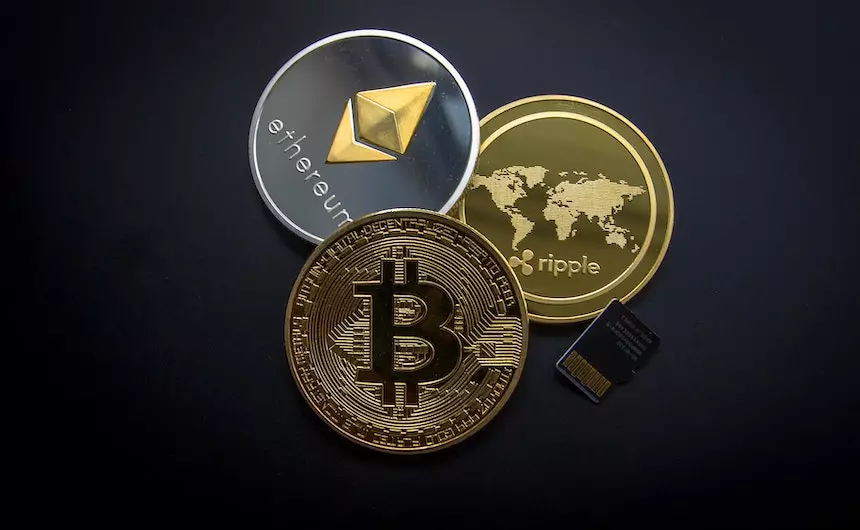 cryptocurrencies coin and a memorycard