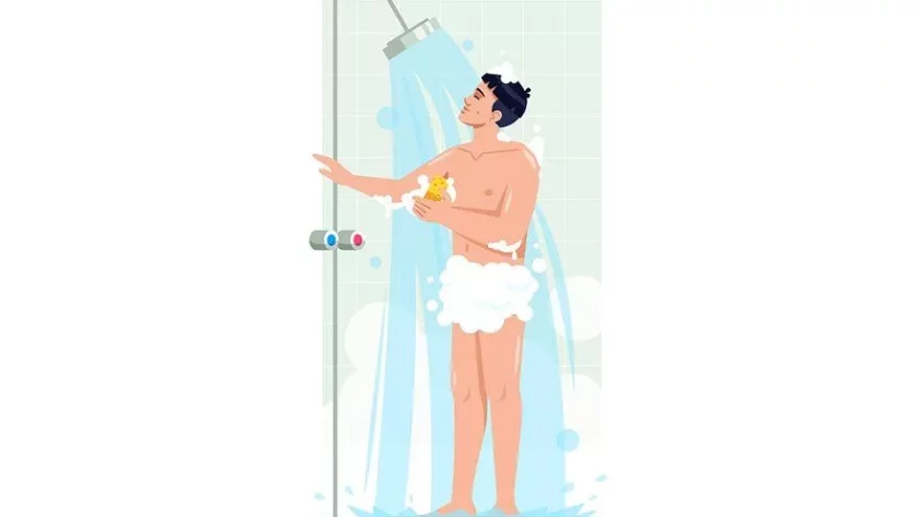 a man taking cold shower