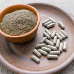 Triphala capsules are kept in a plate