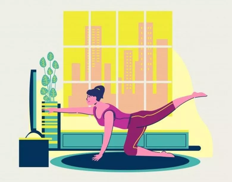 A women doing exercise in front of the Tv