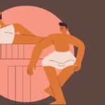 a man and woman are sitting in a sauna